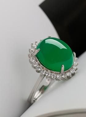 绿色玉髓戒指镀银母亲节送妈妈