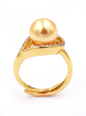 半银戒指空托 女款圆珠珍珠托 diy蜜蜡琥珀松石镶嵌 开口托8-10mm