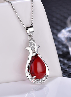 玉石吊坠韩版红玛瑙项链镶嵌水滴