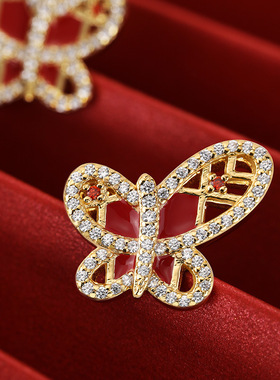 中国风玲珑蝴蝶首饰套装镀古法金工艺珐琅彩项链耳饰手链耳钉吊坠