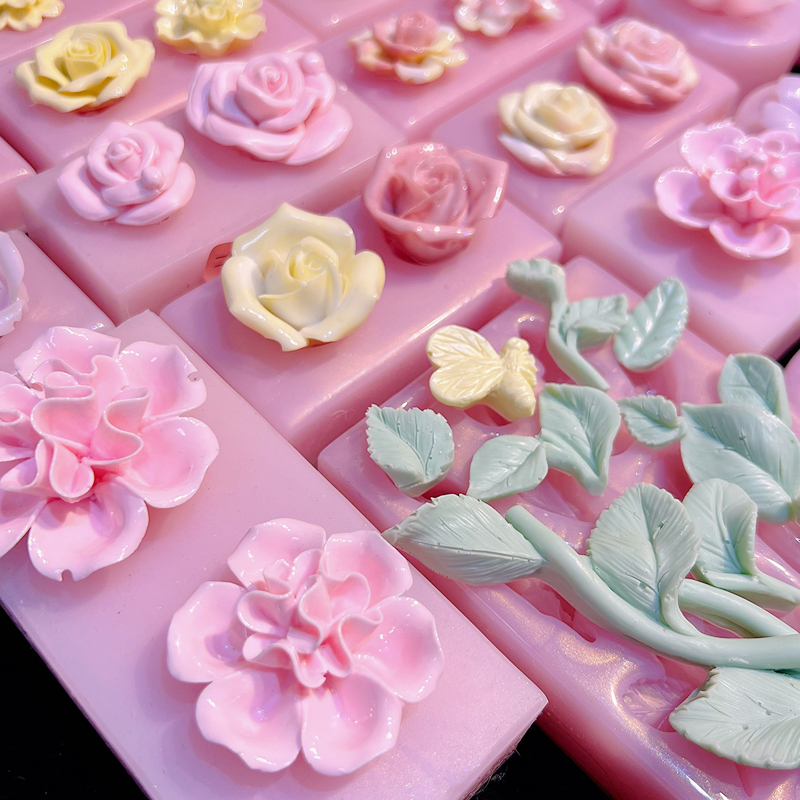奶油皇后DIY手工翻模玫瑰花朵叶子系列硅胶模具滴胶摆台装饰材料