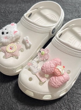 可爱公仔西高地洞洞鞋鞋扣蝴蝶结不撞款鞋花diy可拆卸洞洞鞋配件
