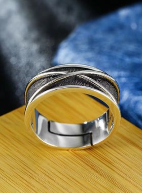 小众设计高级感X时空纯银戒指男士个性时尚百搭复古银戒女款饰品