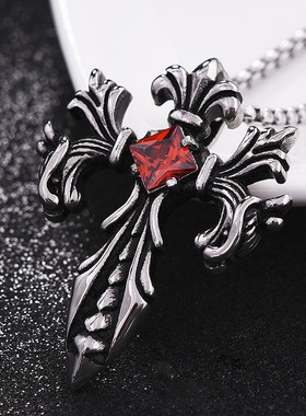 骑士复古十字架项链男士嘻哈简约韩版潮男个性吊坠学生剑挂件