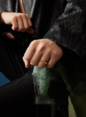 复古铜镀古金戒指男款龙灵黑金盘龙宝男女百搭开口戒指送礼