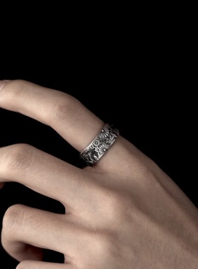原创男生戒指泰银安第斯之魂单戒小众宽版开口男款高级感男戒