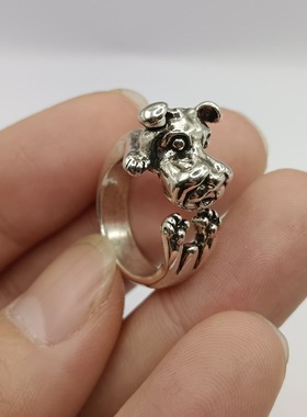 欧美风复古生肖狗动物戒指小狗单身狗头潮男女生情侣对戒戒指