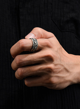 泰银鱼跃指尖戒指开口男生潮设计感小众复古风时尚百搭指环