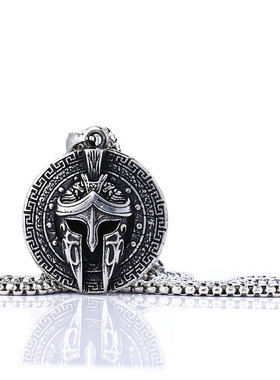 复古潮男项链战士王之面具吊坠斯巴达勇士头盔泰银毛衣链挂件