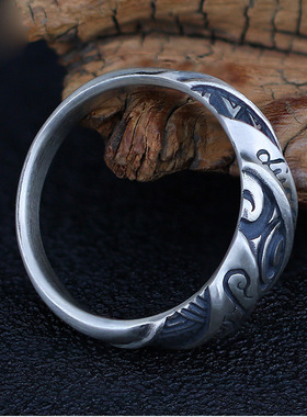 复古部落云纹戒指男简约冷淡风图腾食指戒时尚潮流高级感开口指环