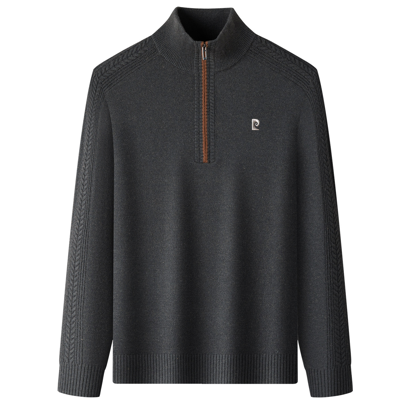 皮尔卡丹半高立领拉链羊毛衫男款加厚保暖针织打底衫休闲爸爸毛衣