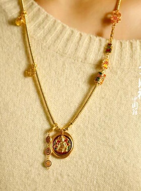 黄财神中国结钱币古法沙金配项链