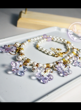 『独步寻花』幻色琉璃花贝珠项链软璎珞丨古装汉服配饰丨青墙旧事