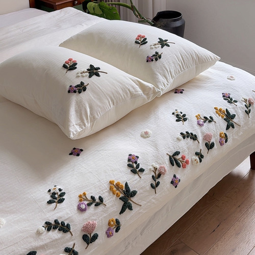 法式少女心 | A类全棉刺绣花四件套纯棉床单被套简约白色床上用品 - 图2