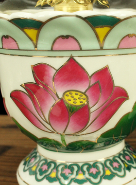 油灯陶瓷灯座酥油灯莲花长明灯