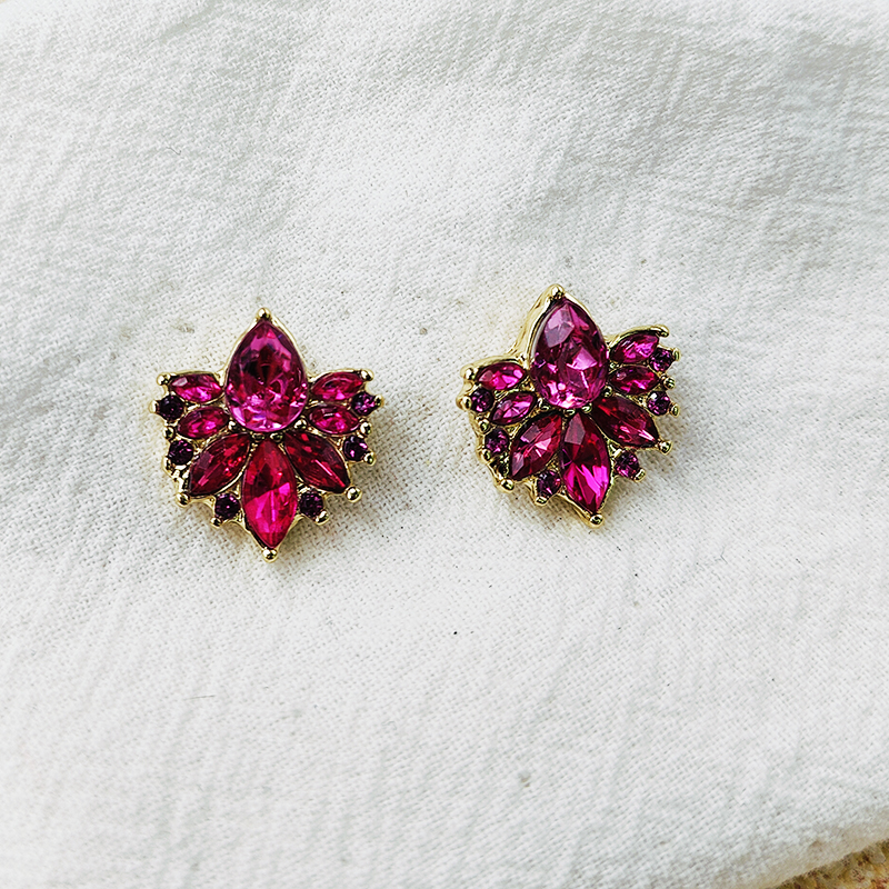 时尚彩钻耳饰合金几何紫色满钻耳环欧美派对耳钉新款C036 - 图1