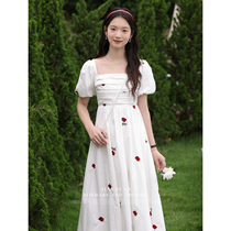 Deer to the south Rose Girl French style square collar foam sleeveless dress woman 2023 Summer new Temperament Skirt