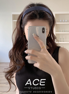 韩系藏蓝色缎面发箍女2026新款高颅顶压发卡气质百搭细款头箍发饰