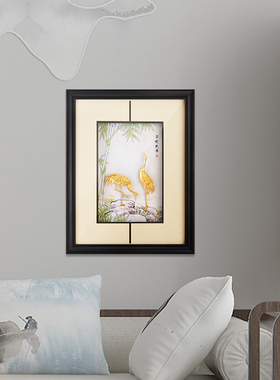 老人长辈过寿金箔客厅装饰画松鹤