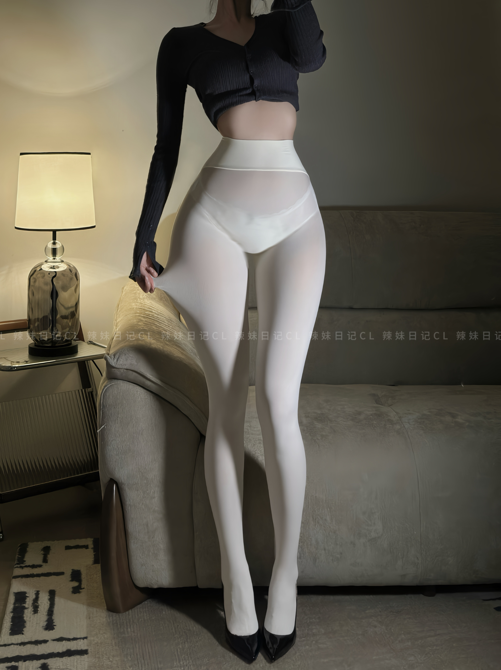 辣妹日记CL「幕影」80D天鹅绒厚黑哑光高腰无痕无缝裆连裤黑丝袜 - 图2