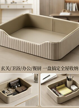 网红入门玄关收纳筐桌面收纳整理盒化妆品收纳盒长方形长条托盘