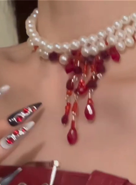 万圣节滴血珍珠项链choker多层