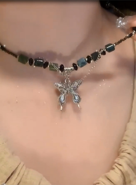 锁骨链蝴蝶项链不规则渐变纯手工