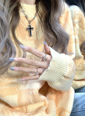 复古锡纸十字架项链吊坠女