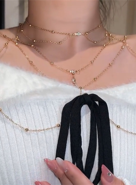 闪钻气质挂脖胸链身体链纯欲