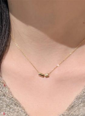 金色圆柱水钻细项链新款轻奢高级