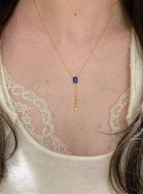 蓝色方糖流苏项链女清冷感显白