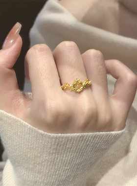 新中式金色镂空爱心翅膀戒指小众