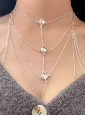 纯欲风银项链胸链潮酷辣妹身体链