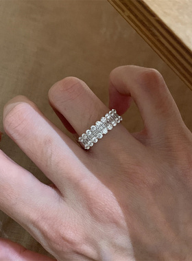 法式爆闪锆石满钻重工围镶排戒指
