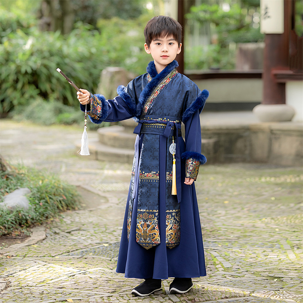 新款汉服男童拜年服中国风秋冬加厚加绒儿童古装酒红色过年冬季装,淘宝优惠券,粉丝福利购,淘宝优惠卷