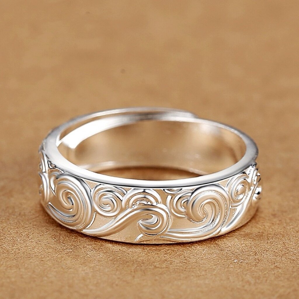 Pure silver 999 sterling silver embossed auspicious cloud ring men's light luxury niche high-end sense as a birthday gift for your boyfriend