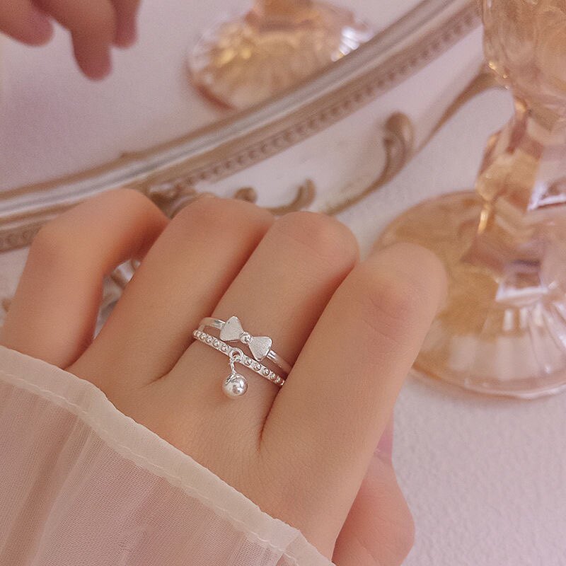 Pure silver 999.9 sterling silver fugitive princess bow ring women's light luxury niche high-end gift for girlfriend