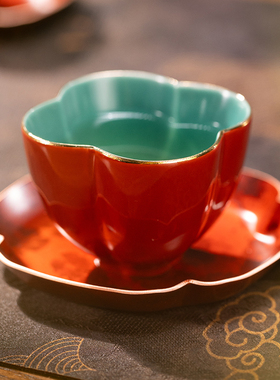 朱炳仁铜团花盛绽茶礼套装功夫茶具精致红色茶壶茶杯茶盘茶则套装