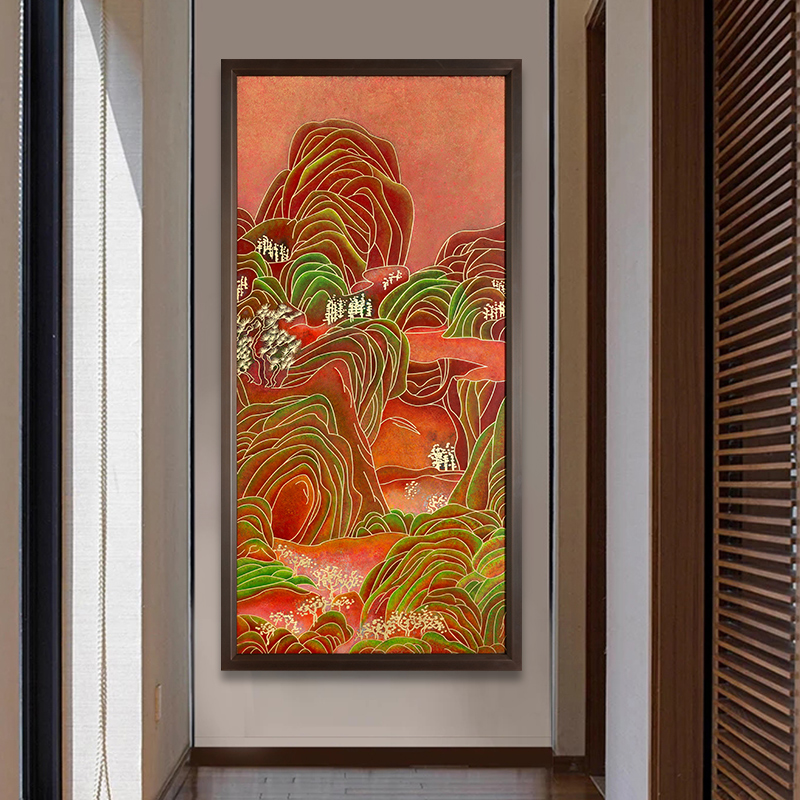 朱炳仁铜壁画 新中式手绘山水琅彩画简约客厅沙发铜雕画墙壁挂画 - 图2