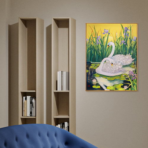 朱炳仁铜壁画 现代简约风卧室客厅沙发天鹅铜雕画装饰画琴瑟和鸣 - 图2