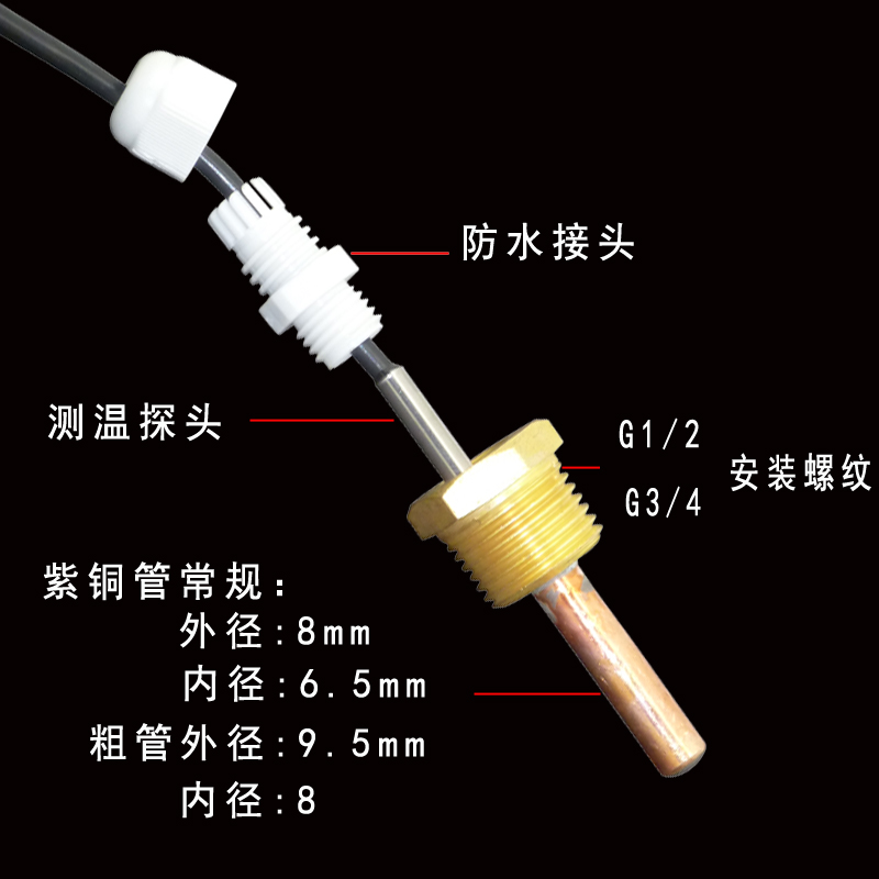 保护PT100温度传感器探头全铜导热水箱盲管4分6分螺纹探头保护套 - 图0