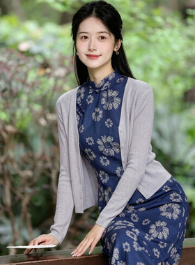 复古清新春夏新款圆领长袖短款修身百搭开衫防晒外披小坎肩上衣