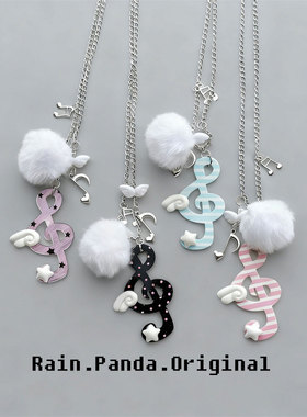 古早波点音符翅膀少女项链百搭甜美毛绒毛衣链挂链配饰
