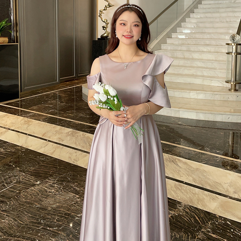 2024新款缎面大码伴娘服紫色气质显瘦高级感小众姐妹服伴娘团礼服