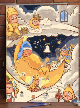 可爱星星人diy数字油画治愈系手工丙烯画0基础涂色画填色挂画