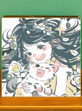 花海少女数字油画diy手工填色丙烯油彩画可挂墙装饰画送朋友礼物