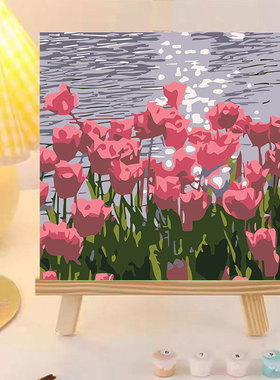 海上玫瑰数字油画diy充填油彩画装饰画风景花卉手工制作女孩礼物