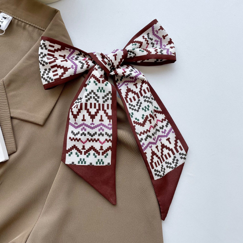 细窄长条小丝巾女复古百搭几何印花绑发绑包装饰飘带丝带双11活动