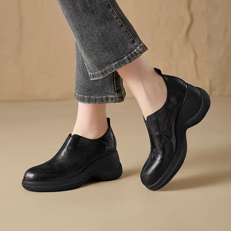 法式复古坡跟小皮鞋女2026新款真皮圆头深口单鞋粗跟高跟松糕鞋,淘宝优惠券,粉丝福利购,淘宝优惠卷