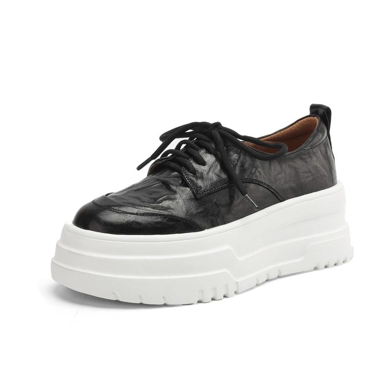 学院风厚底松糕小皮鞋女真皮2025新款春秋系带高跟坡跟休闲单鞋,淘宝优惠券,粉丝福利购,淘宝优惠卷